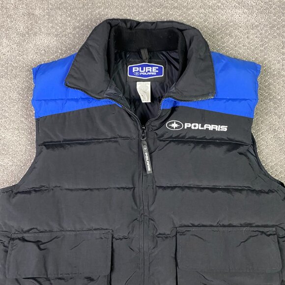 Pure Polaris Puffer Down Vest Men's Large Snowmobile Black Blue - Picture 3 of 14